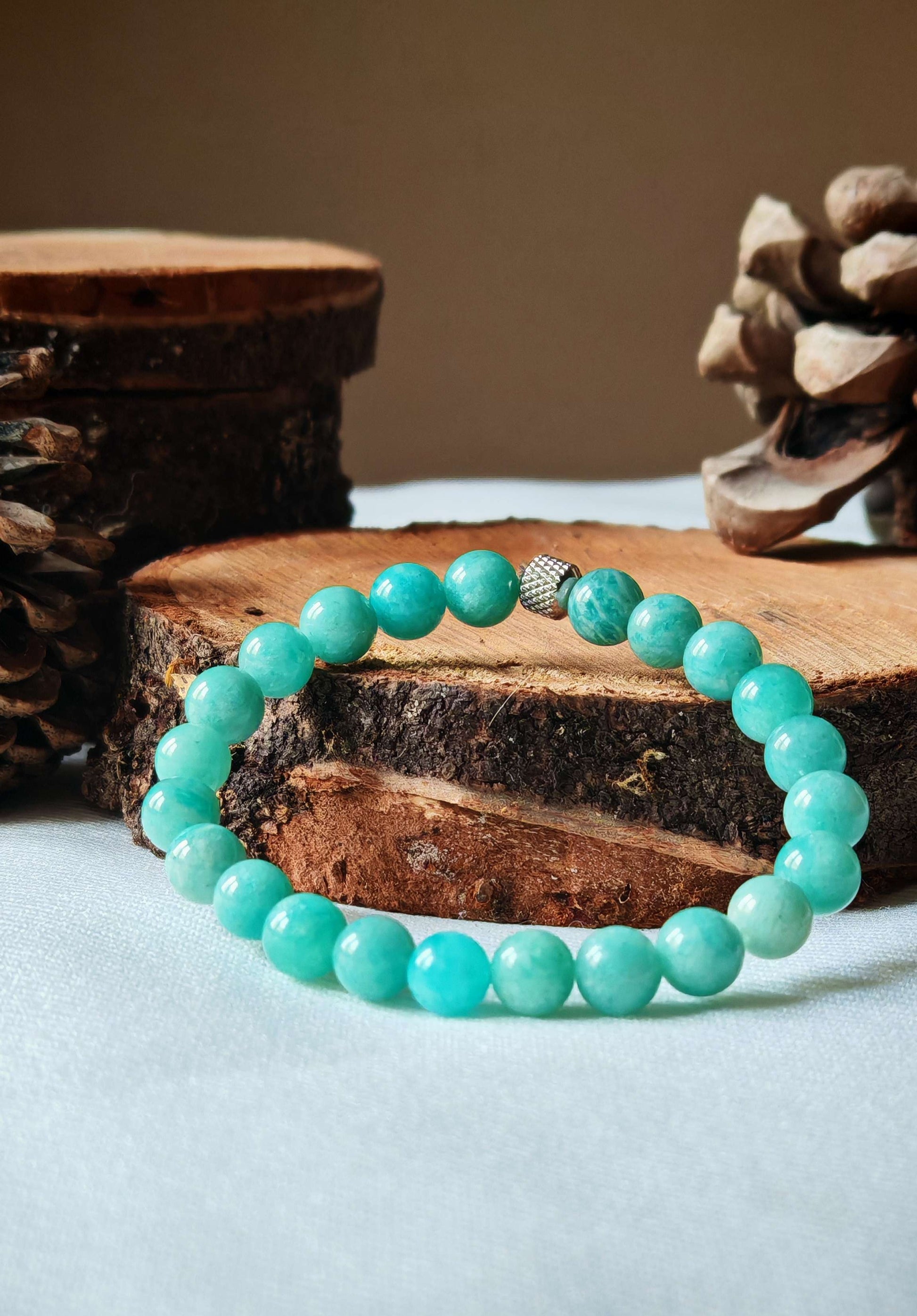 Bracelet amazonite sur bois