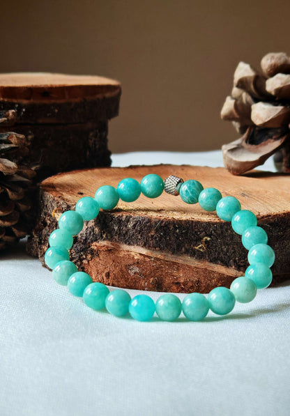 Bracelet amazonite sur bois