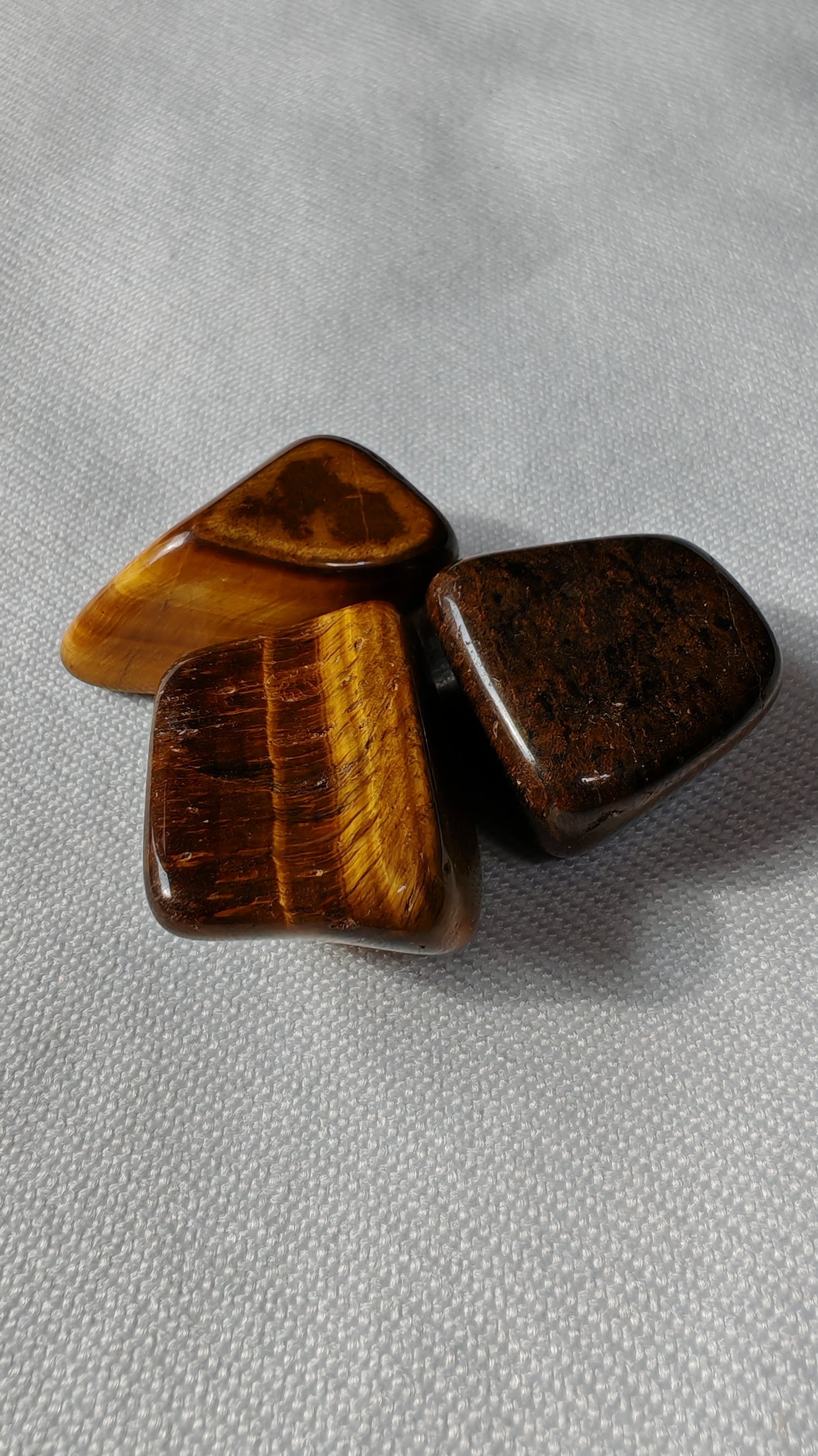 Oeil de tigre pierre roulée sur font blanc