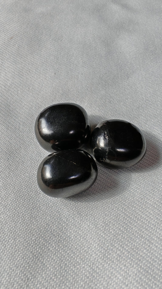 Shungite pierre roulée sur font blanc